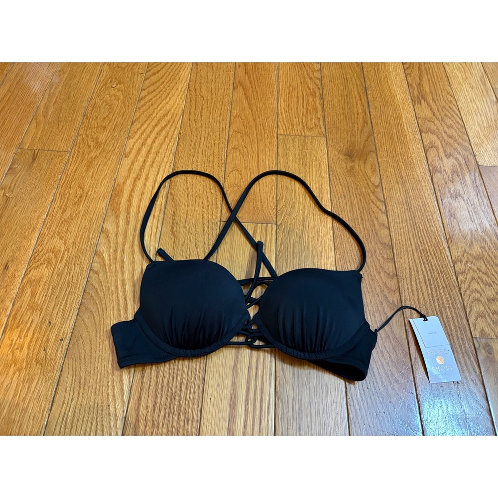 Shade & Shore Black Push-Up Lace-Up Bikini Top 32B NWT